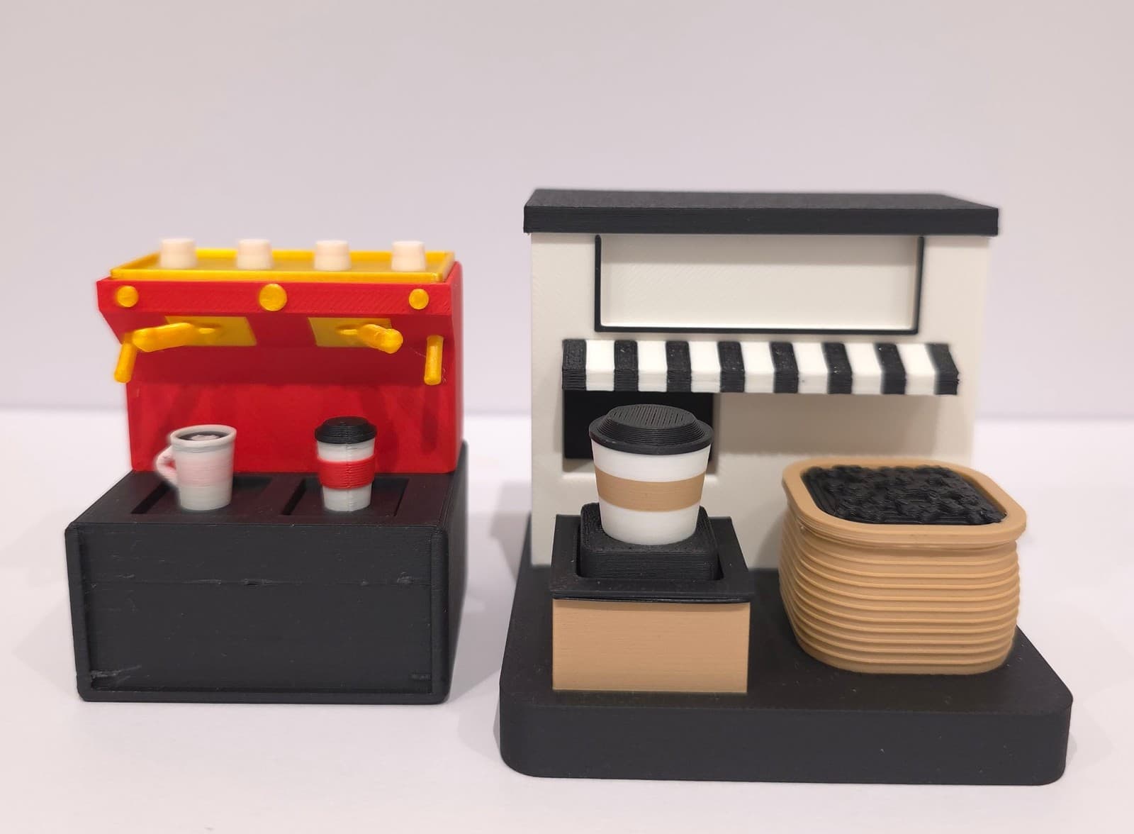 The printed espresso shop and coffee hatch side by side