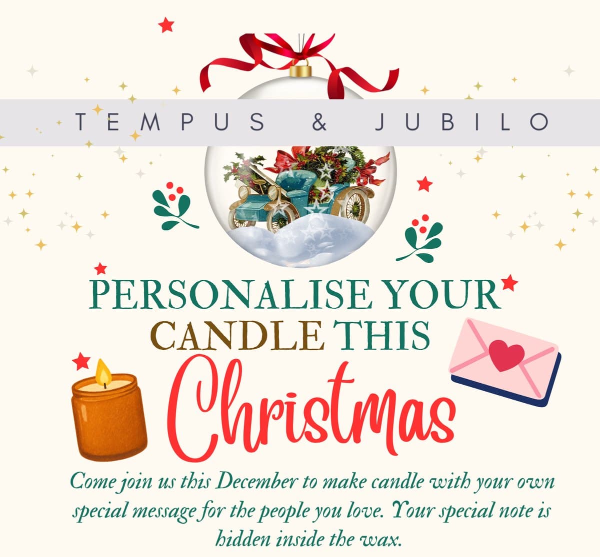 Poster: personalise your candle this Christmas, with Tempus & Jubilo