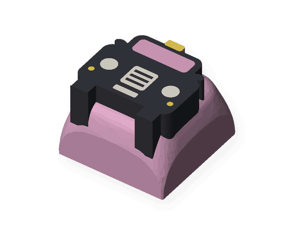 The Black Cab London keycap, face on, with its yellow light on